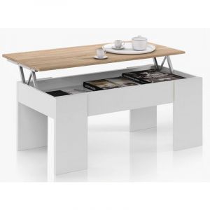 Image de Pegane Table basse modulable en panneaux de particules coloris blanc artik/ chêne canadien -Dim : L100 x P50 x H42 cm -