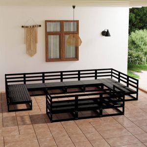 VidaXL Salon de jardin 13 pcs Bois de pin massif - Noir