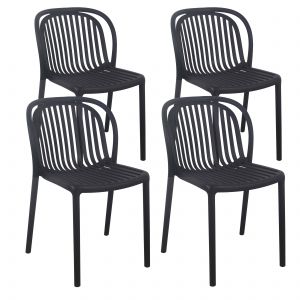 Oviala Lot de 4 chaises de terrasse en plastique noir