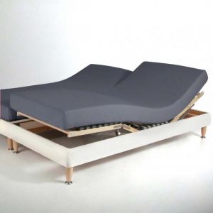 Drap-housse uni sp&eacute;cial sommier articul&eacute; pur coton Tertio - Gris Anthracite