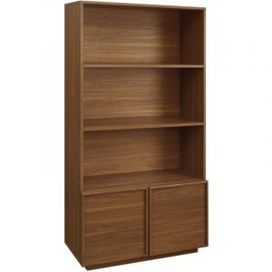 Etagères bibliothèque effet bois noyer 2 portes 5 niveaux - L 80 x P 35 x H 160cm - Kuba