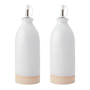 Kitchencraft Idilica Stoneware Oil and Vinegar Bottles, Set of 2 Ceramic Oil and Vinegar Versers with Unglazed Bases, Cream, 45ml