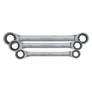 Gedore Red Assortiment de clés polygonales à cliquet doubles, Forme droite, métrique, 6 pièces, SW 8 - 19 mm - R07405006