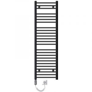 LuxeBath Radiateur électrique pour salle de bain Sahara 400x1500 mm Anthracite raccord latéral droit & résistance 900W thermostat & affichage digital, radiateur sèche-serviettes avec cartouche chauffante, chauffe-serviettes sèche-serviettes