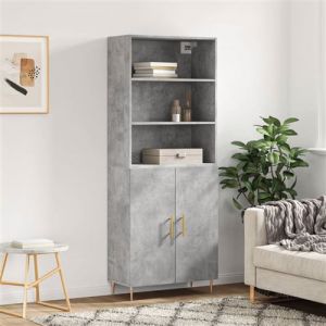 VidaXL Buffet Haut, Armoire de Rangement avec Pieds, Meuble de Rangement, Organisateur Salon Salle de Séjour, Moderne, Gris Béton Bois d'Ingénierie 3189241