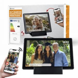 Denver Electronics Cadre photo numérique 10,1 pouces - Sans fil - Station de charge incluse - HD - Frameo App - Cadre photo - WiFi - Écran tactile IPS - 16 Go - PFF1070B