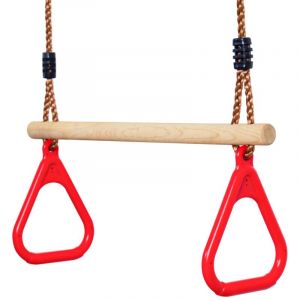 Leogreen Trapeze en Bois, Anneaux et Barre de Gymnastique pour Enfant, Jeux Jardin Exterieur Interieur, Rouge