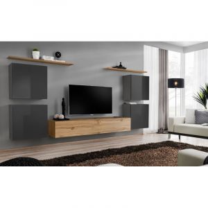 Meuble TV Mural Design " IV" 320cm Gris & Naturel Prix