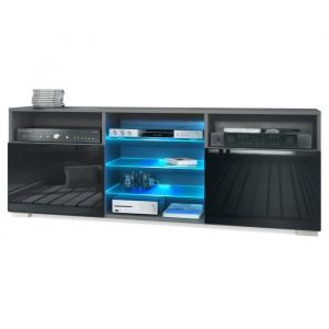 Meuble TV Granada, Lowboard avec 2 portes et 6 compartiments ouverts, anthracite mat-noir haute brillance avec éclairage LED RGB