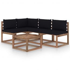 Image de VidaXL Salon de jardin 5 pcs avec coussins noir