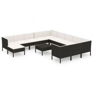 Image de VidaXL Salon de jardin 13 pcs avec coussins Résine tressée Noir - Noir