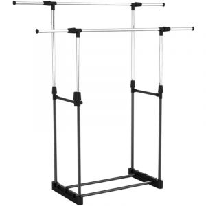 Thinia Home - Porte-manteau double extensible Donkey avec porte-chaussures Hebdo Silver 172x41x157cm