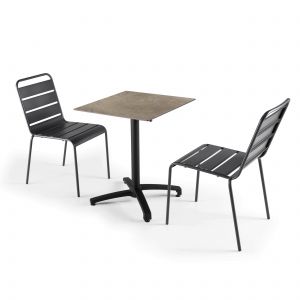 Image de Oviala Ensemble table de jardin stratifié marbre beige et 2 chaises grises 60 x 60 x 72 cm