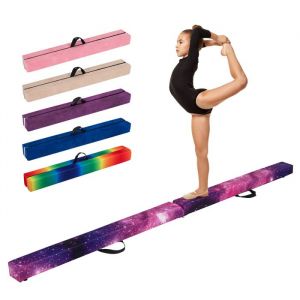 Poutre De Gymnastique Pliable 270cm Enfants Costway-Poign&eacute;es De Transport-4 Patins Antid&eacute;rapants Couverture En Daim Violet Rose