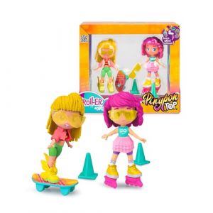 GP Toys Pinypon TOP Roller Girls PNN02000 Lot de 2 Filles sur Roues, 1 avec Patins et 1 Skateboard, Figurines articul&eacute;es de Bras et de Jambes, v&ecirc;tements et Chaussures interchangeables, Comprend des