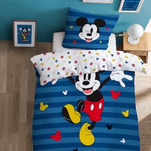 Image de Parure de lit - DISNEY HOME - Mickey Stripes - 100% coton - 140x200+63x63cm