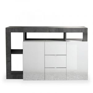 Image de RONICA - Buffet 2 portes 3 tiroirs gris et blanc