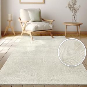Paco Home - Tapis Salon Poil Court Motif Scandinave Boho Arc Uni Beige Cr&egrave;me 80x150 cm