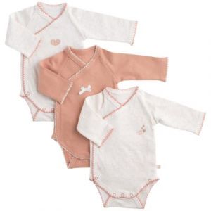 Sauthon Bodies Bébé Manches Longues En Coton Lot De 3 - Petit Coeur Rose