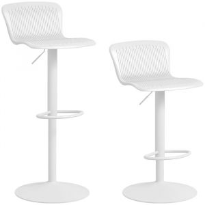 Homcom Lot de 2 tabourets de bar réglable en hauteur PP et métal blanc