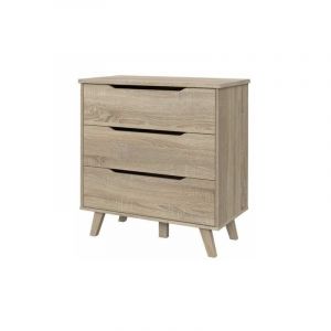 Image de Commode 3 tiroirs scandinave D&eacute;cor c ne ma Pieds en m if L 80 cm VANKKA