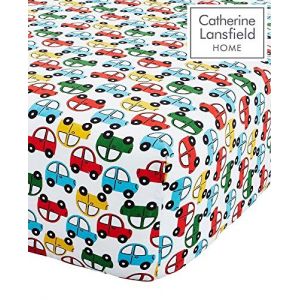 Catherine Lansfield Cartoon Cars Rouge Bleu Vert Blanc Simple 90CM X 190CM + 25CM Coton Mélange Fitted Sheet