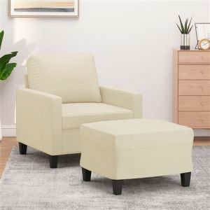 VidaXL Fauteuil avec repose-pied Cr&egrave;me 60 cm Similicuir