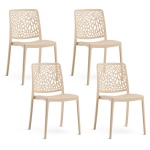 Lot de 4 chaises de jardin empilables en polypropylène creme