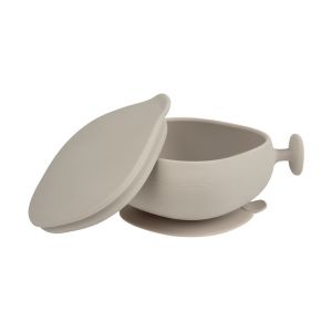 Bol en silicone ventousé avec couvercle latte - Beige