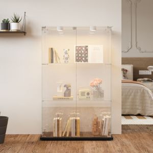 Pergar - Vitrine en verre,vitrine,vitrine pour collection,avec trois cloisons vitr&eacute;es, six portes et des lumi&egrave;res de pat,78,5 x 35 x 123,3 cm,Noir