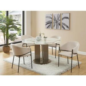 Lot de 2 chaises avec accoudoirs en velours c&ocirc;tel&eacute; et m&eacute;tal noir - Cr&egrave;me - ORDIDA