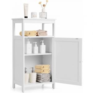 Armoire de Rangement de Salle de Bain, Meuble de Rangement avec &Eacute;tag&egrave;re Ouverte et Placard &agrave; Porte, 45 x 30 x 84 cm Blanc - Costway