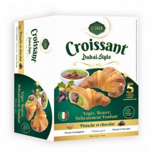 KABIR-BN - Pack de 5 Croissants Halal Chocolat & Pistache - Dubaï Style - Emballés Individuellement - Idéal pour le Snacking - Viennoiserie Fondante - Goût raffiné - inspirée des saveurs orientales