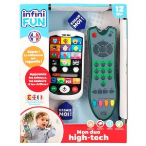 KD Infini Fun - Mon Duo High-Tech téléphone + télécommande - 1 télécommande trilingue Français/Anglais/Espagnol & 1 téléphone Ultra réalistes ! - Jouets d'imitation Multi-apprentissages dès 12 Mois