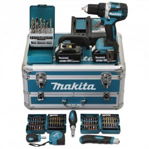 Makita Perceuse visseuse 54NM BL1850X2 + 96 pièces BIT SET - DDF484RTX6