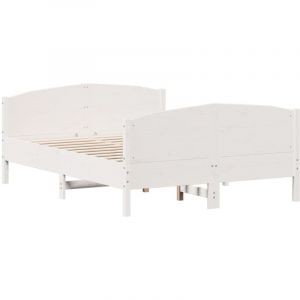 VidaXL Cadre de lit avec t&ecirc;te de lit blanc 120x190 cm bois pin massif