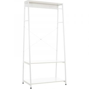 Décoshop26 Meuble de rangement entree porte vêtements etagere penderie en bois blanc et metal blanc 10_0003598