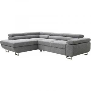 Canapé d'angle gauche convertible en tissu texturé gris nurazio