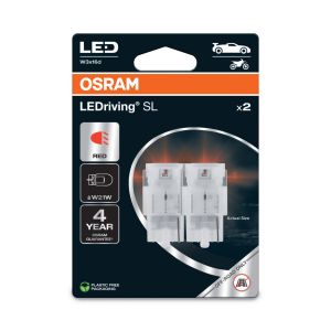 Osram LEDriving SL, ≜ W21W, Red, Double Blister (2 lamps), LED Retrofit, offroad use only