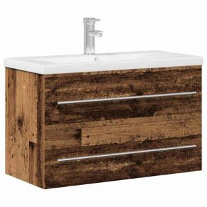 VidaXL Meuble de lavabo mural - Bois ancien - 80x385x48 cm - Bois reconstitu&eacute; et c&eacute;ramique - Rangement avec tiroir
