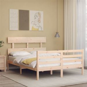VidaXL Cadre De Lit Avec Tête De Lit 140x190 Cm Bois Massif