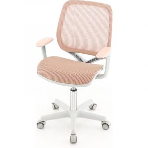Costway - Chaise de Bureau Pivotante Enfants avec Hauteur Réglable 80-92cm, Siège à roulettes Enfants avec Dossier & Accoudoirs Ergonomique,