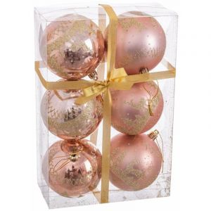 Boules de No&euml;l Rose Plastique Cerf 8 x 8 x 8 cm (6 Unit&eacute;s)