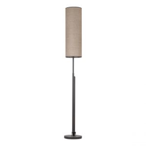 Lampadaire LED Intégrée Eleganta Métal Anthracite Câble en Tissu Noir Abat-jour Lin Naturel avec bordures Anthracite