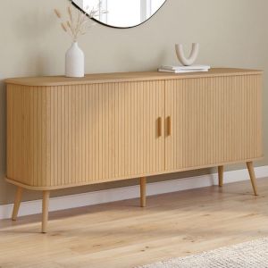 Idmarket Buffet 160 cm romie xxl 2 portes coulissantes lattes tasseau bois coloris chêne