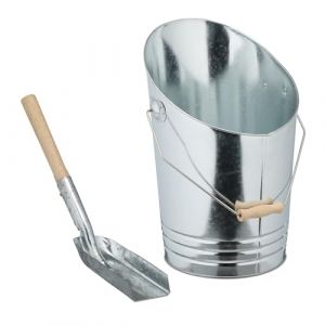Relaxdays Charbonnière avec Pelle et poignée, 10 litres, pour Charbon, briquettes, Accessoires cheminée, argentée/Nature