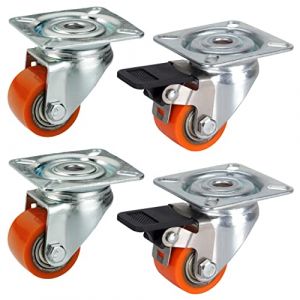 Dörner + Helmer Lot de 4 mini roulettes lourdes en polyuréthane 35 mm, plateau 60 x 60 mm, poids max. 300 kg