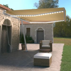 VidaXL Auvent manuel rétractable avec LED 500x350 cm Jaune et blanc Jaune