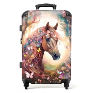 Grand Valise NoBoringSuitcases.com - Bagage léger - 4 roues - 90 Litres - Valise de Voyage - Cheval - Nature - Fleurs - Papillons -