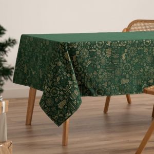 Nappe de Noël en coton jacquard vert 140x200 cm